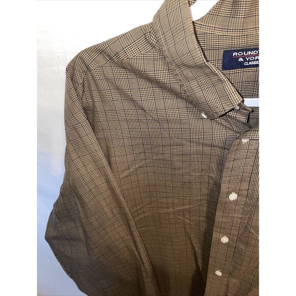 Roundtree & Yorke Dress Shirt Mens Size Large Brown Striped Long Sleeve Button - Picture 5 of 12